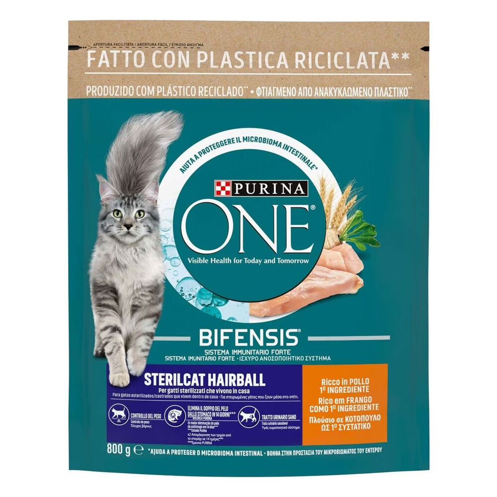 Purina One Bifensis Crocchette Sterilcat Hairball Ricco in Pollo e Cereali Integrali 800g, , large