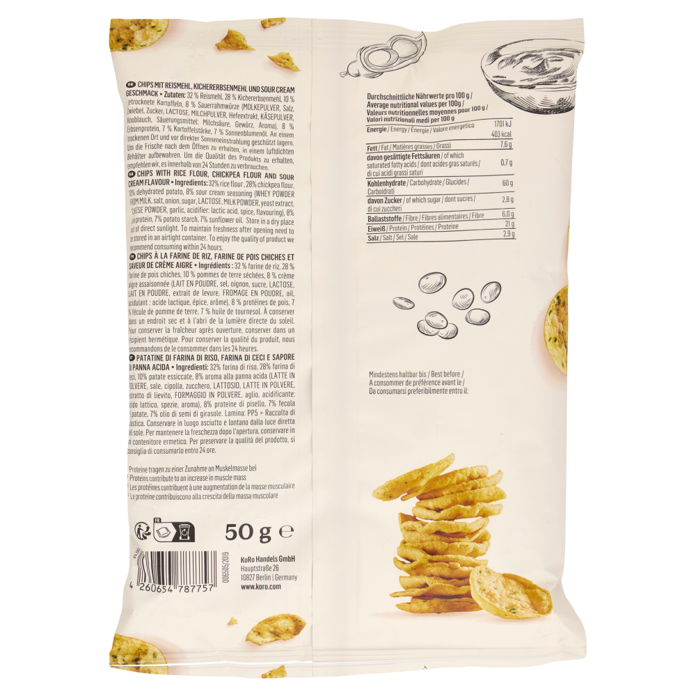 KoRo Protein Pop Chips Sour Cream 50 g, , large