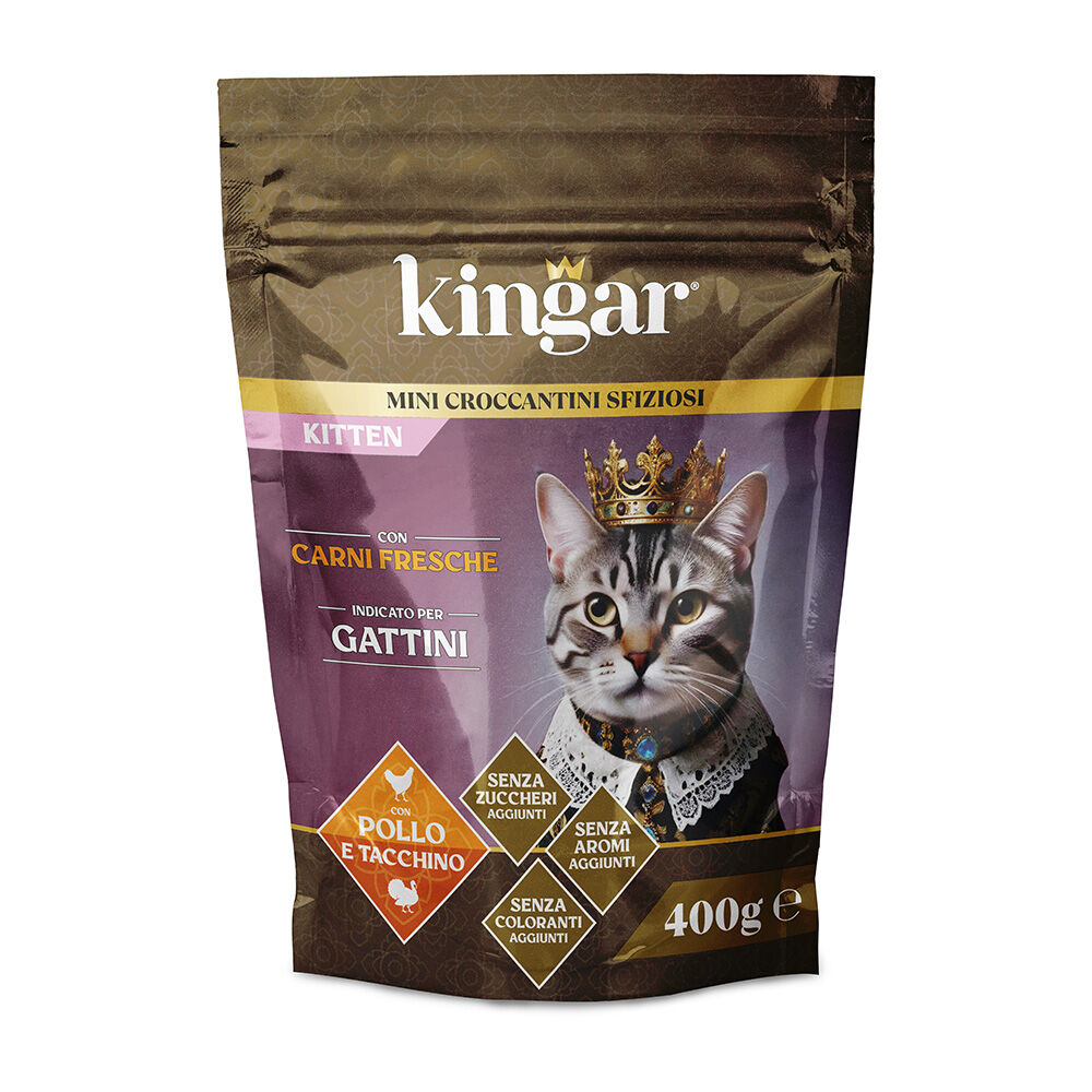 Kingar Cat Kitten Busta Croccantini 400g Pollo e Tacchino, , large