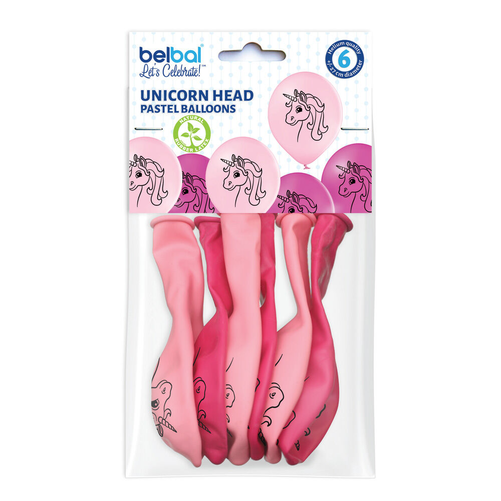 Unicorn Head Pastel Balloons 6 Pezzi, , large