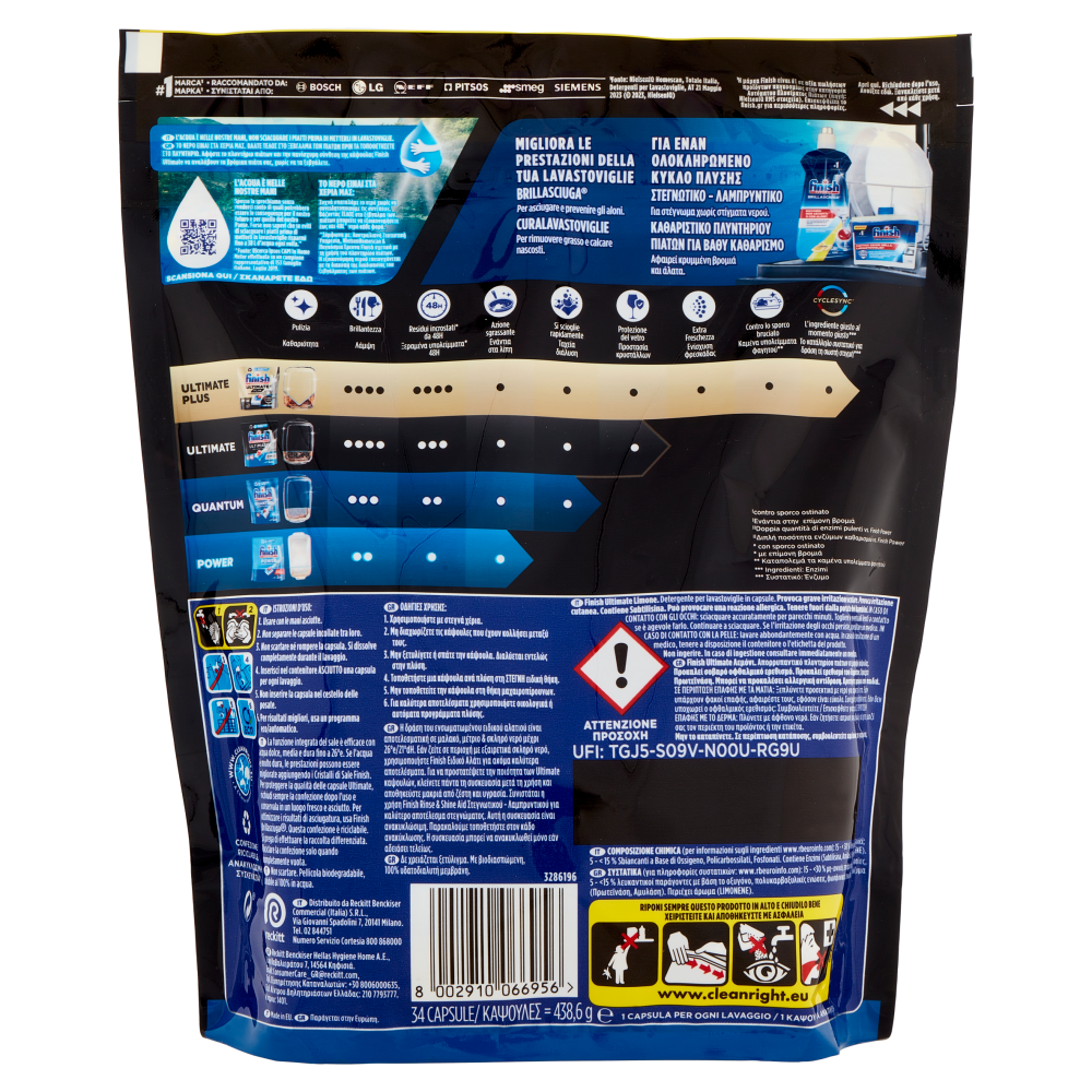 Finish Ultimate Limone Pastiglie Lavastoviglie 34 Lavaggi, , large