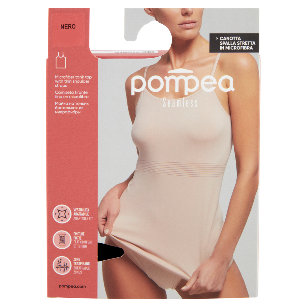 Pompea Seamless Canotta Spalla Stretta in Microfibra L/XL Nero - -