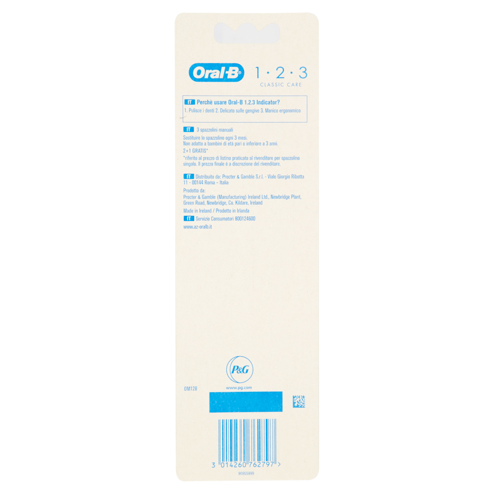 Oral-B Spazzolino Manuale 1 2 3 Classic Care 40 Medio 2+1 Gratis, , large