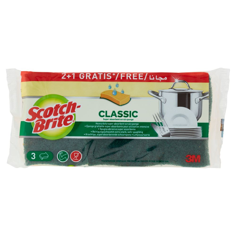 Scotch-Brite Classic Super Absorbent Scrub Sponge 3 Pezzi - -