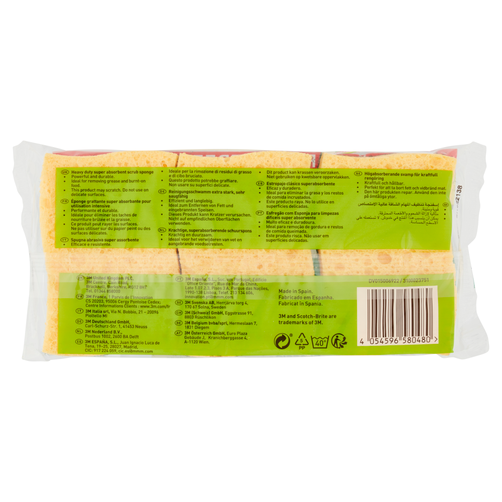 Scotch-Brite Classic Super Absorbent Scrub Sponge 3 Pezzi, , large