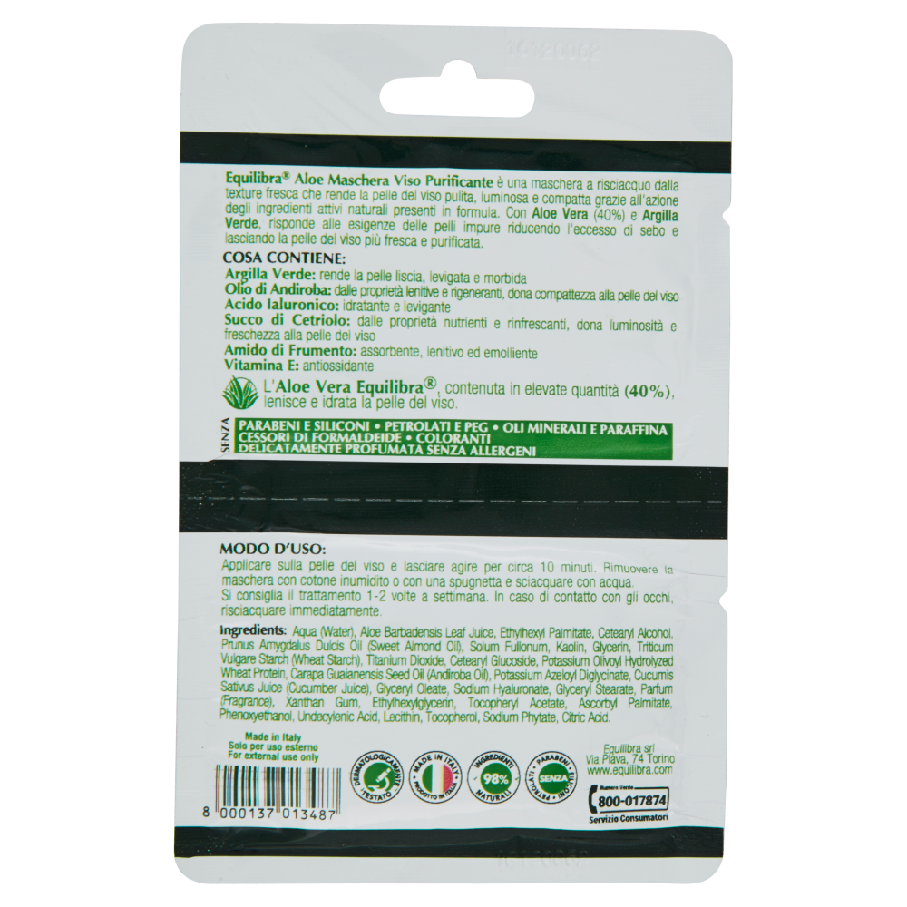 Equilibra Aloe Maschera Viso Purificante 2 x 7,5 ml, , large