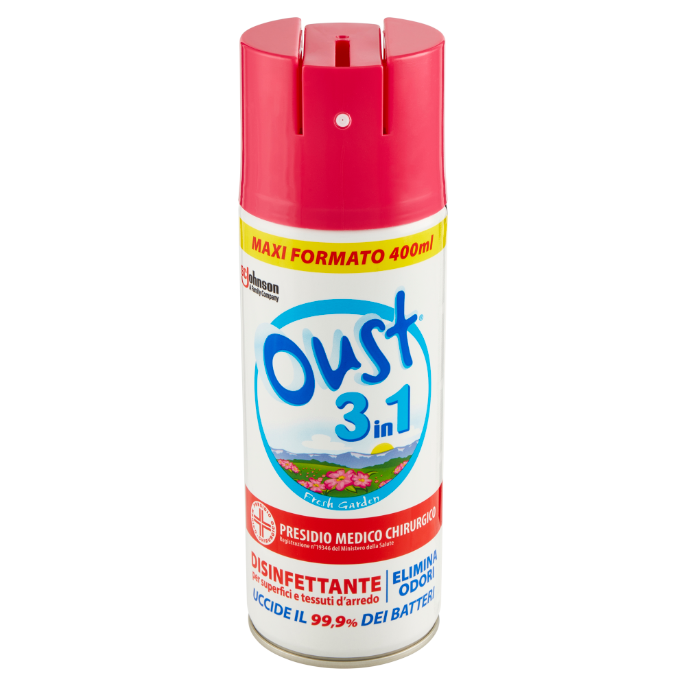 Oust 3 in 1 Spray Disinfettante per Superfici e Tessuti d'Arredo, Fragranza Floreale, 400ml - -
