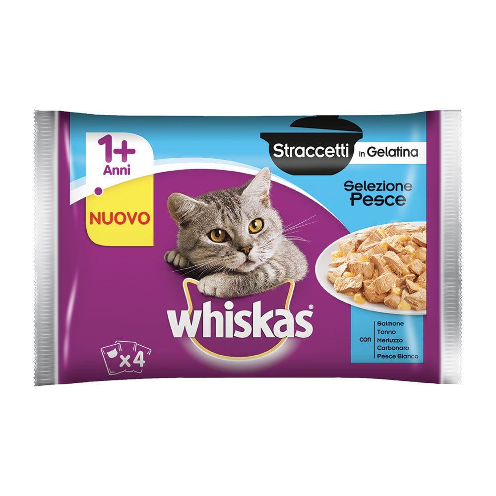 Whiskas Straccetti in Gelatina Selezione Pesce (1+ Anni) 4 Buste 85 g - -