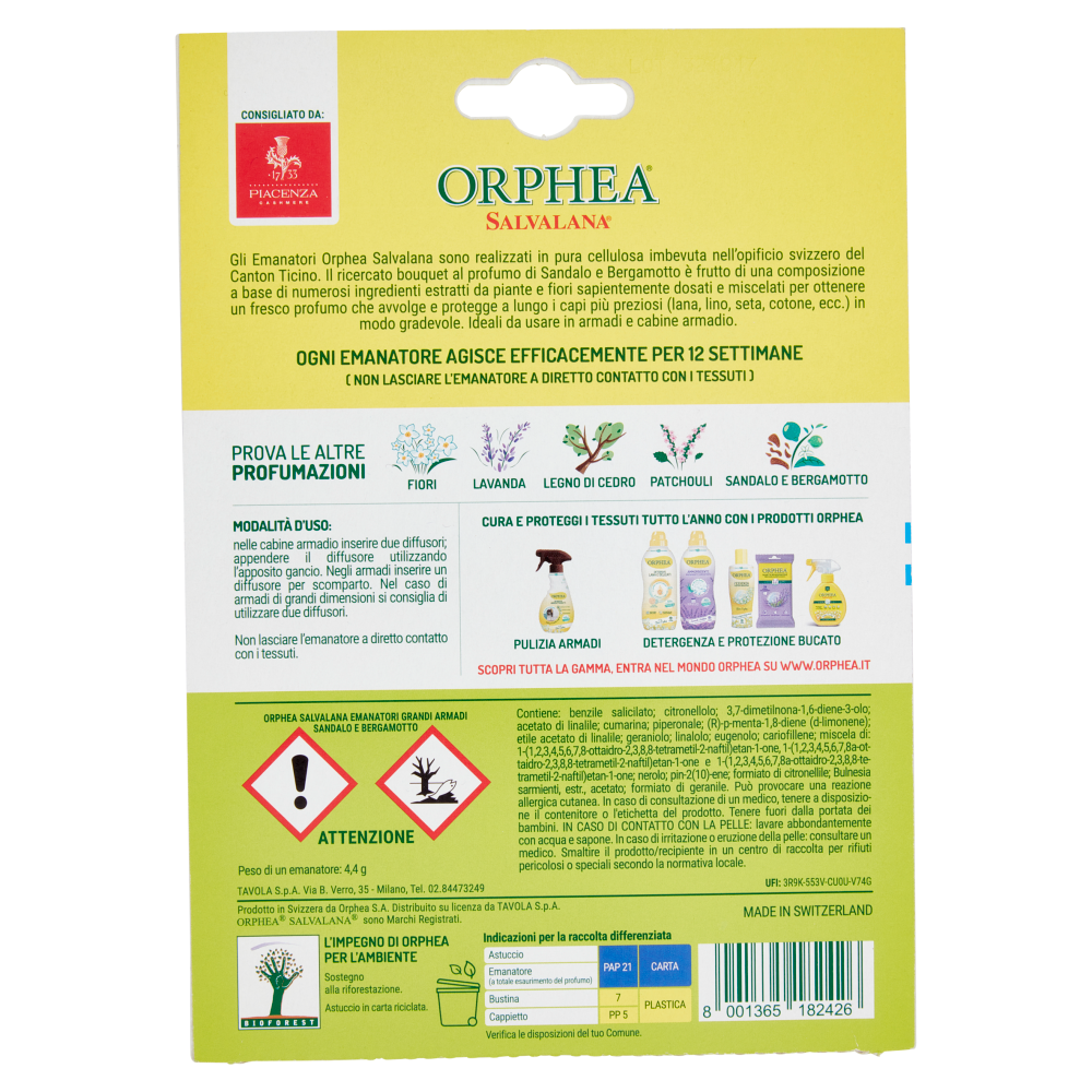 Orphea Salvalana Emanatori Grandi Armadi al Profumo di Sandalo e Bergamotto 2 Pezzi, , large