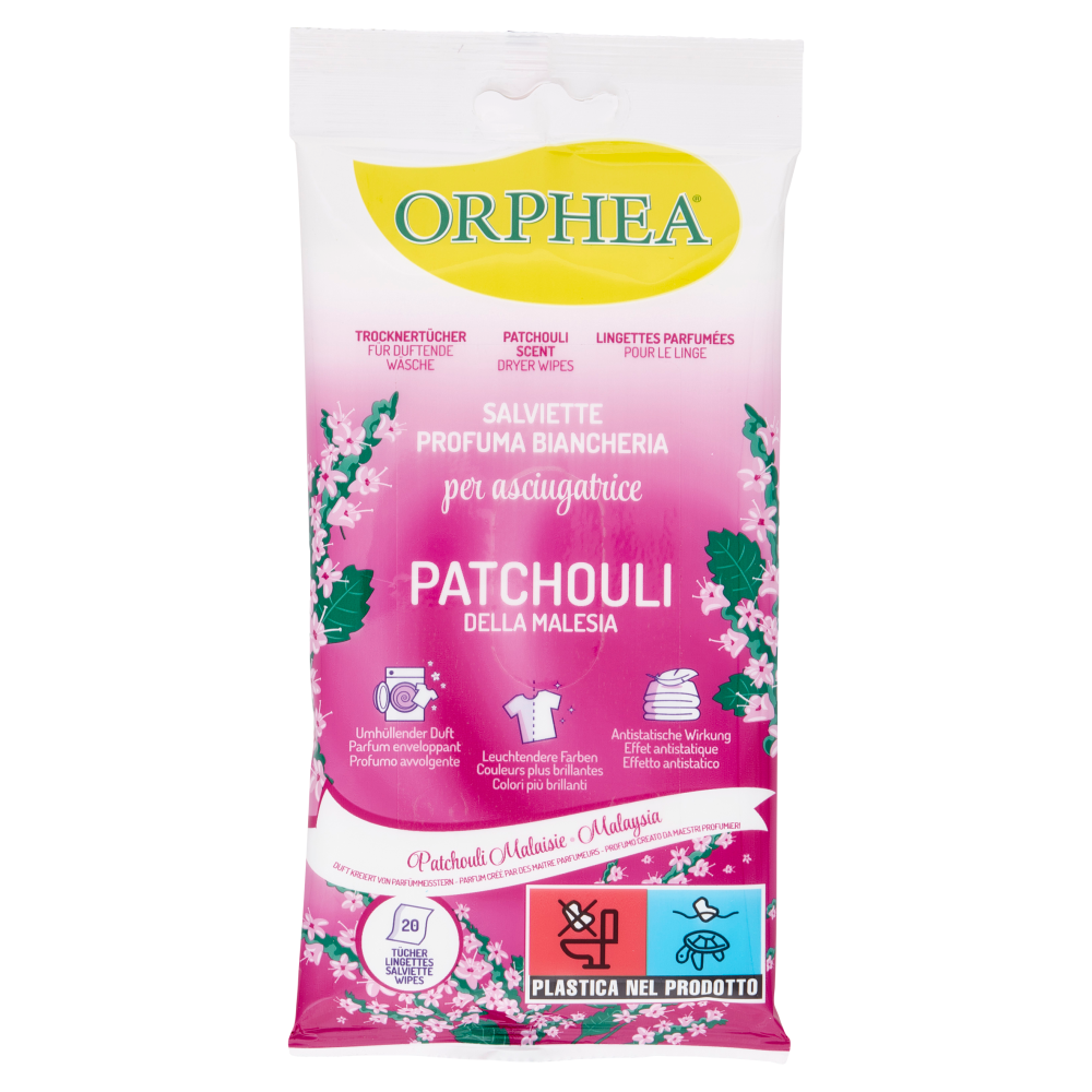 Orphea Salviette Profuma Biancheria per Asciugatrice Patchouli  20 Pezzi, , large