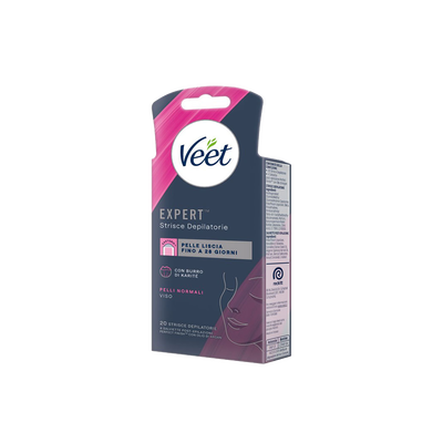 Veet Expert Strisce Viso Pelli Normali 20 Strisce + Salviette Post-Epilazione con Olio D'Argan