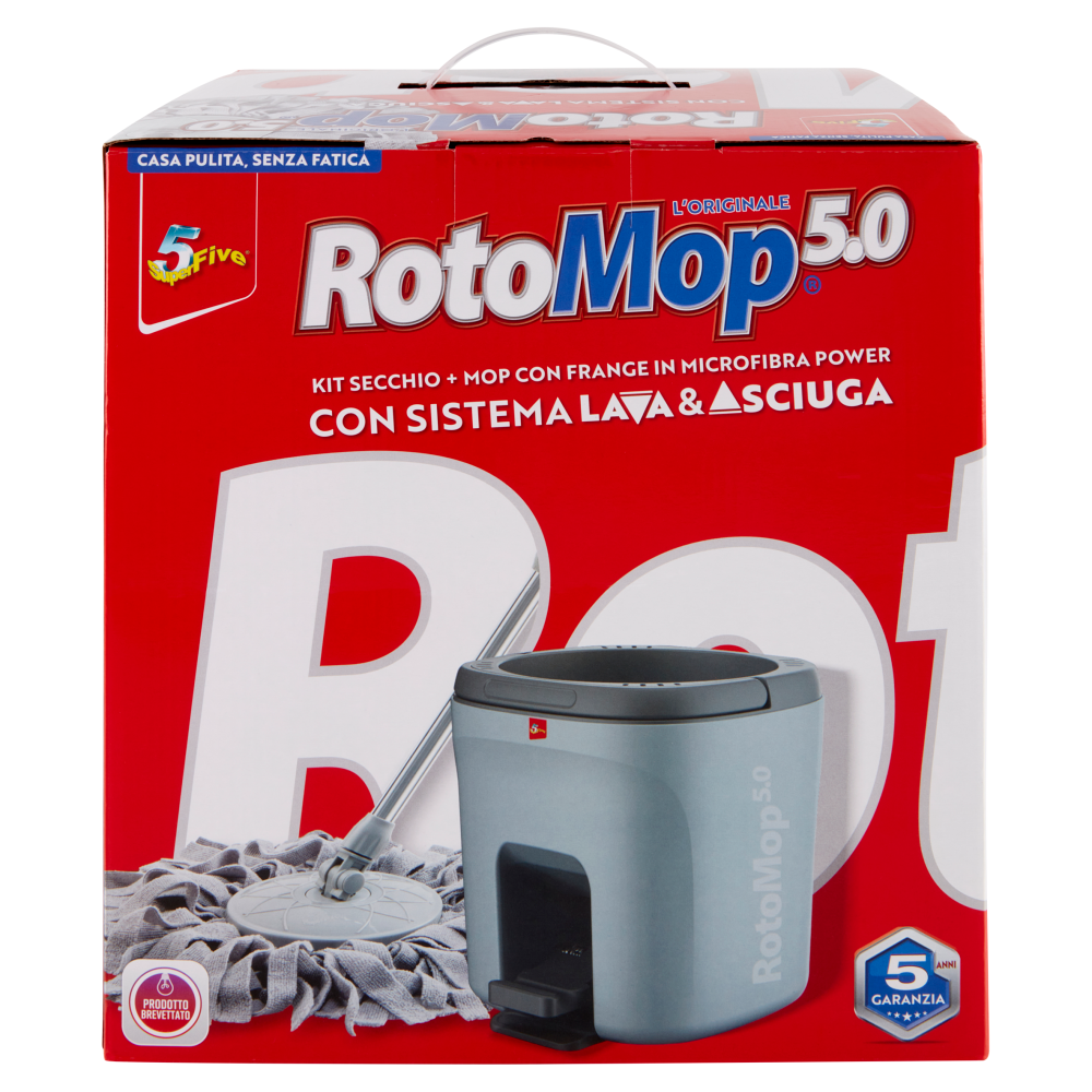 Super5 RotoMop 5.0 Kit Secchio + Mop con Frange in Microfibra Power - -