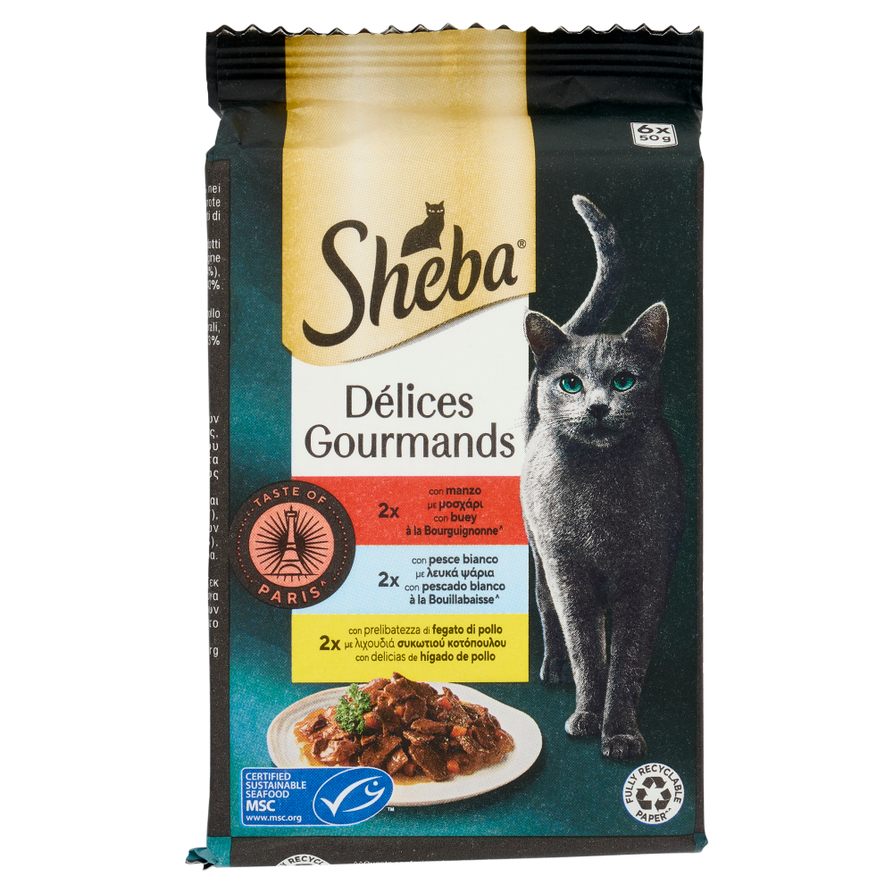 Sheba Délices du Jour Gourmands Cibo Umido Gatto Taste of Paris 6 x 50 g - -