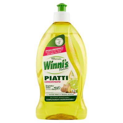 Winni's Naturel Detersivo Piatti Concentrato Bergamotto e Zenzero con Estratto di Aloe 500 ml
