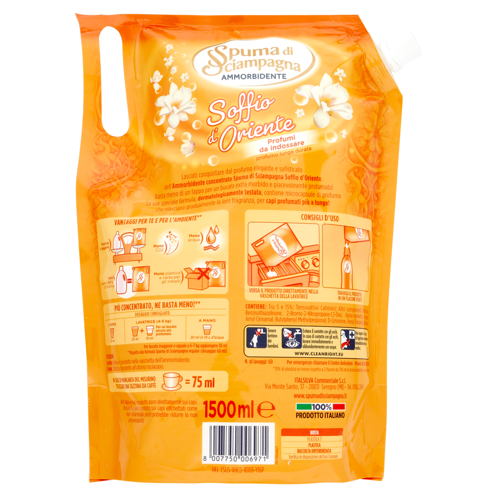 Spuma di Sciampagna Ammorbidente Soffio d'Oriente Ecoricarica 1500 ml, , large