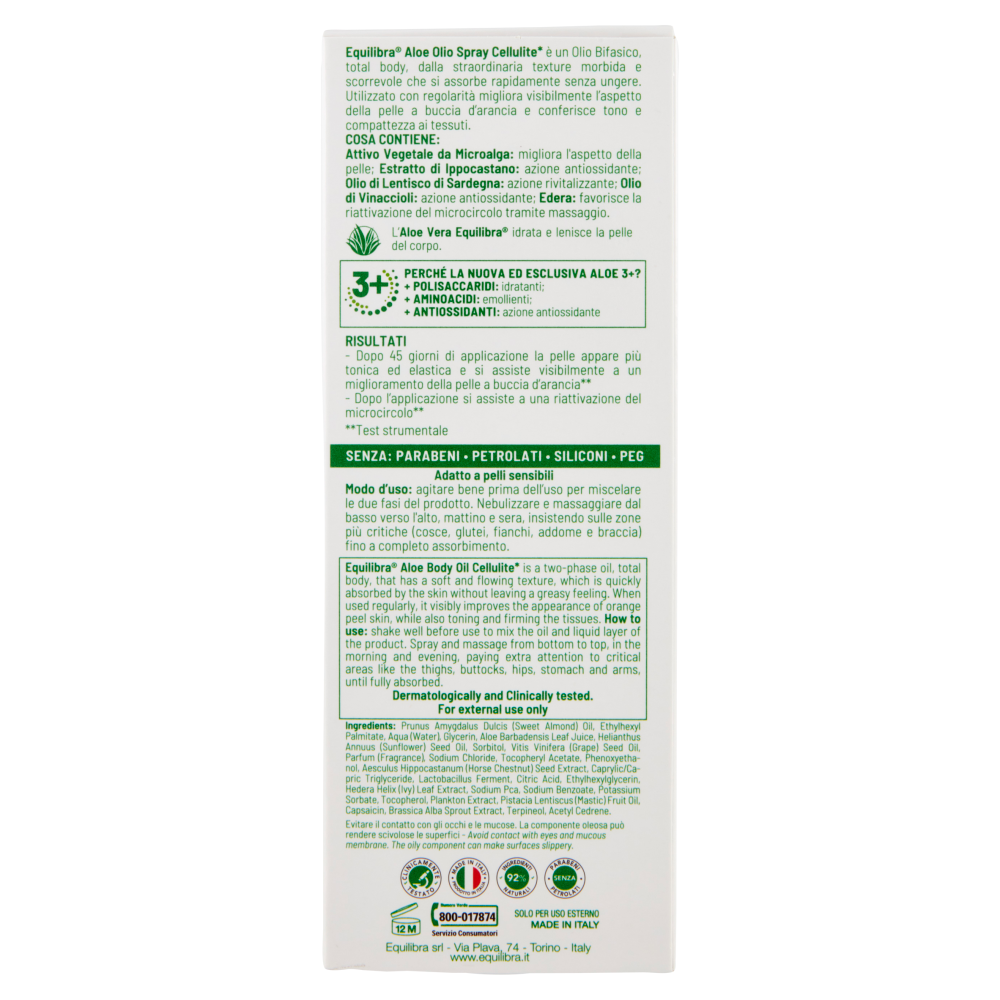 Equilibra Aloe 3+ Olio Spray Cellulite Concentrato Bifasico 150 ml, , large