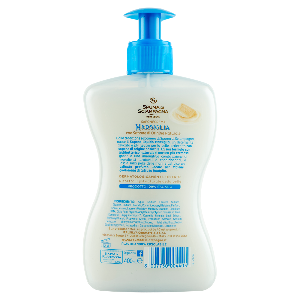 Spuma di Sciampagna Benessere Marsiglia Saponecrema con Sapone di Origine Naturale 400 ml, , large