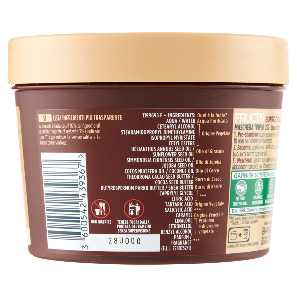 Garnier Fructis Maschera Hairfood Burro di Cacao 390 ml, , large