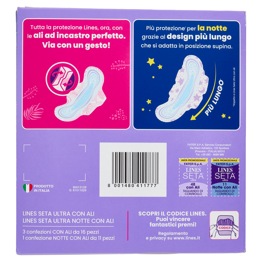 Lines Seta Ultra Assorbenti con Ali 48 Pezzi + Assorbenti Notte con Ali 11 Pezzi, , large
