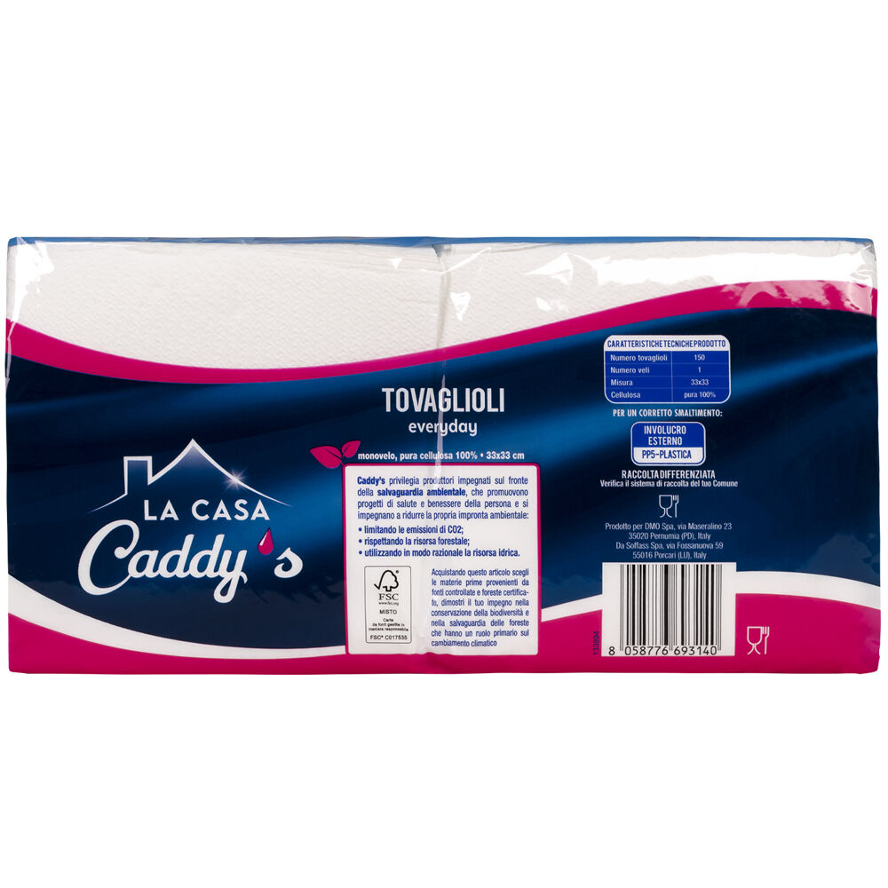 Caddy's Tovaglioli Everyday 33x33 Bianchi 150 Pezzi, , large