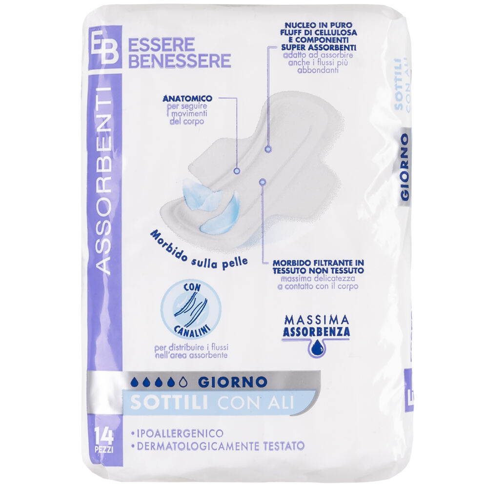 Essere Benessere Assorbenti Sottili Giorno 14 Pezzi, , large