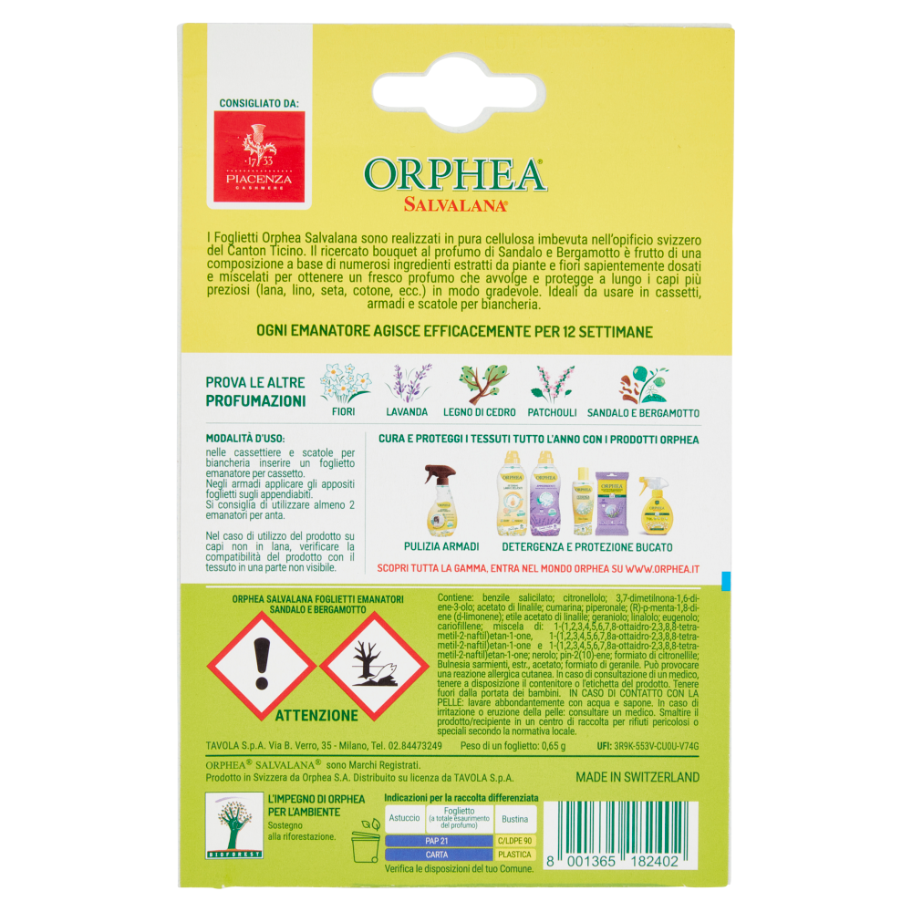 Orphea Salvalana Profumo di Sandalo e Bergamotto 12 Foglietti, , large