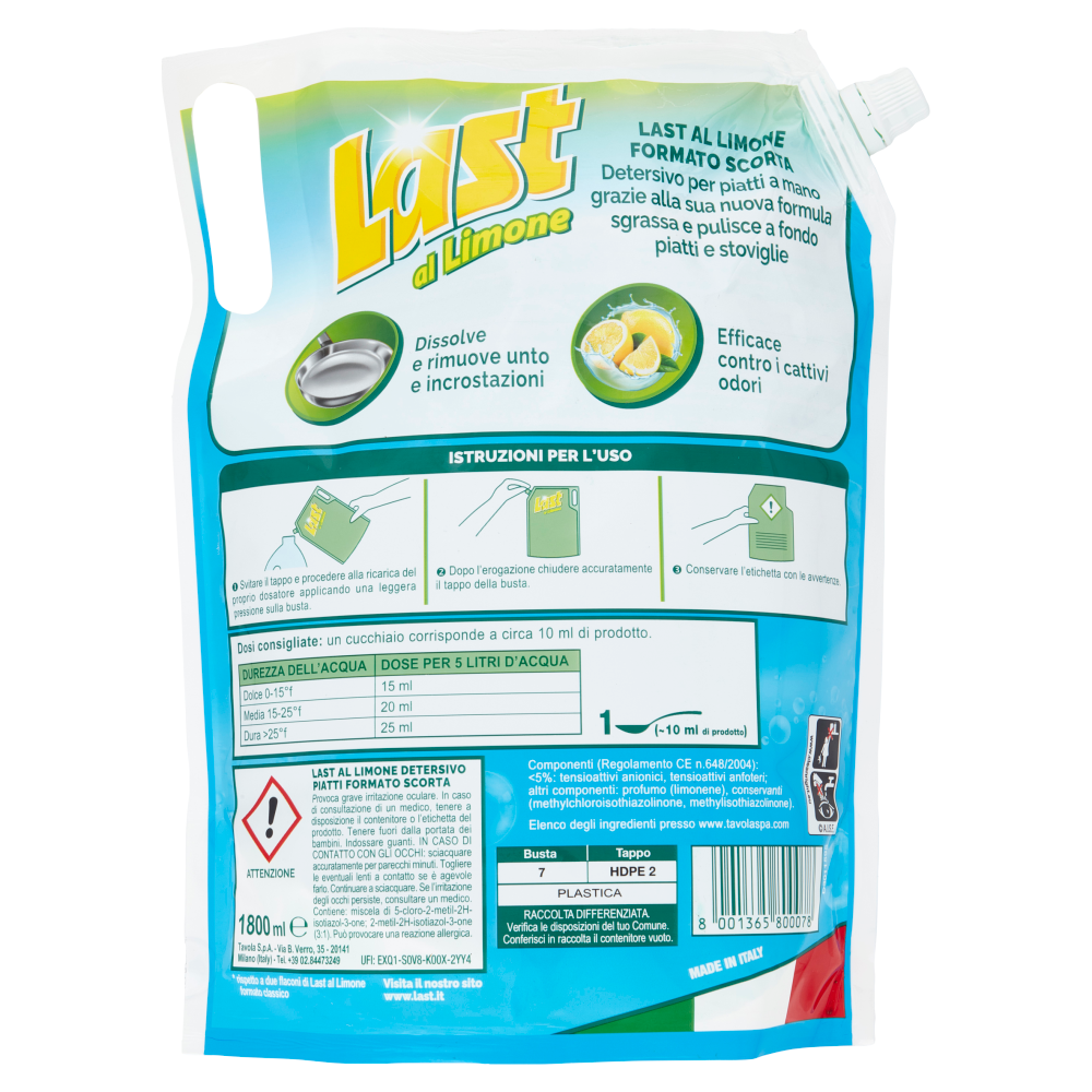Last Detersivo Piatti Limone Ricarica Busta 1800ml	, , large