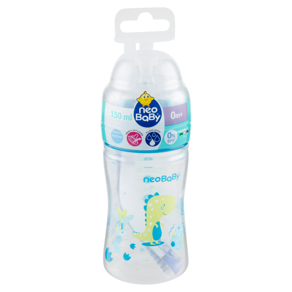 Neo Baby Biberon Plastica Collo Largo 150 ml 0m+ Dino Blu - -