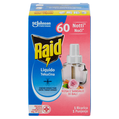 Raid Liquido Elettrico Ricarica Rosa e Sandalo di Bali 60 Notti
