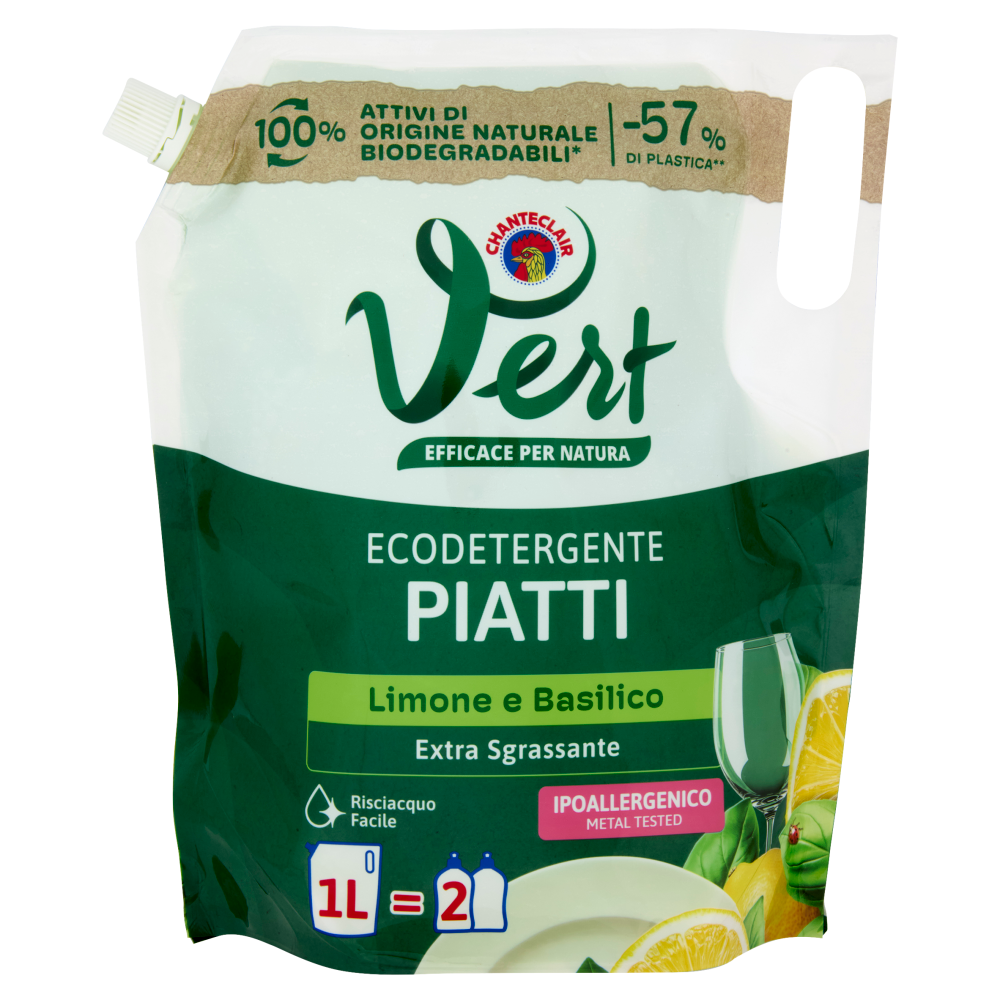 Chanteclair Vert Ecodetergente Piatti Limone e Basilico 1000 ml, , large