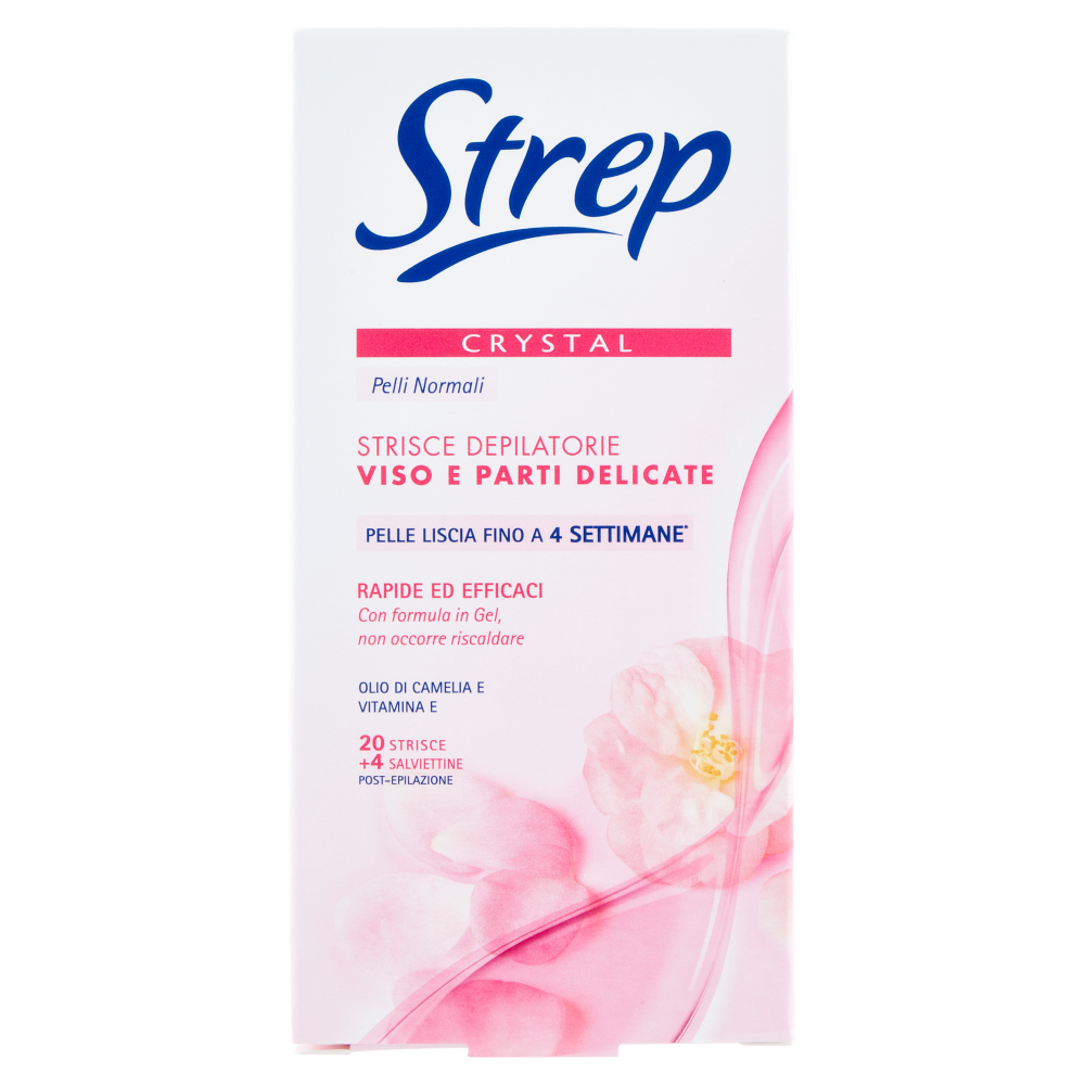Strep Crystal Strisce Depilatorie Viso e Parti Delicate 20 Strisce + 4 Salviettine Post-Epilazione - -