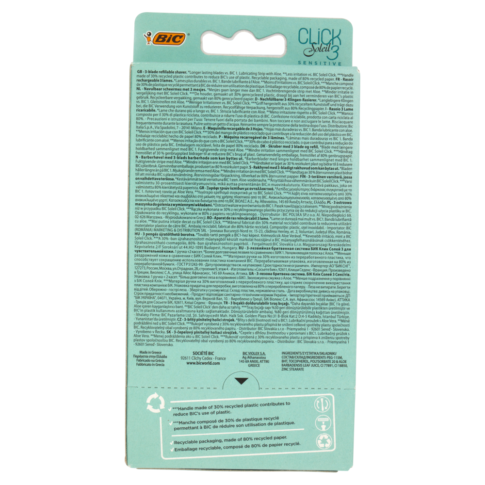 Bic Click Soleil 3 Sensitive Rasoio 3 Lame Manico + 2 Ricariche, , large