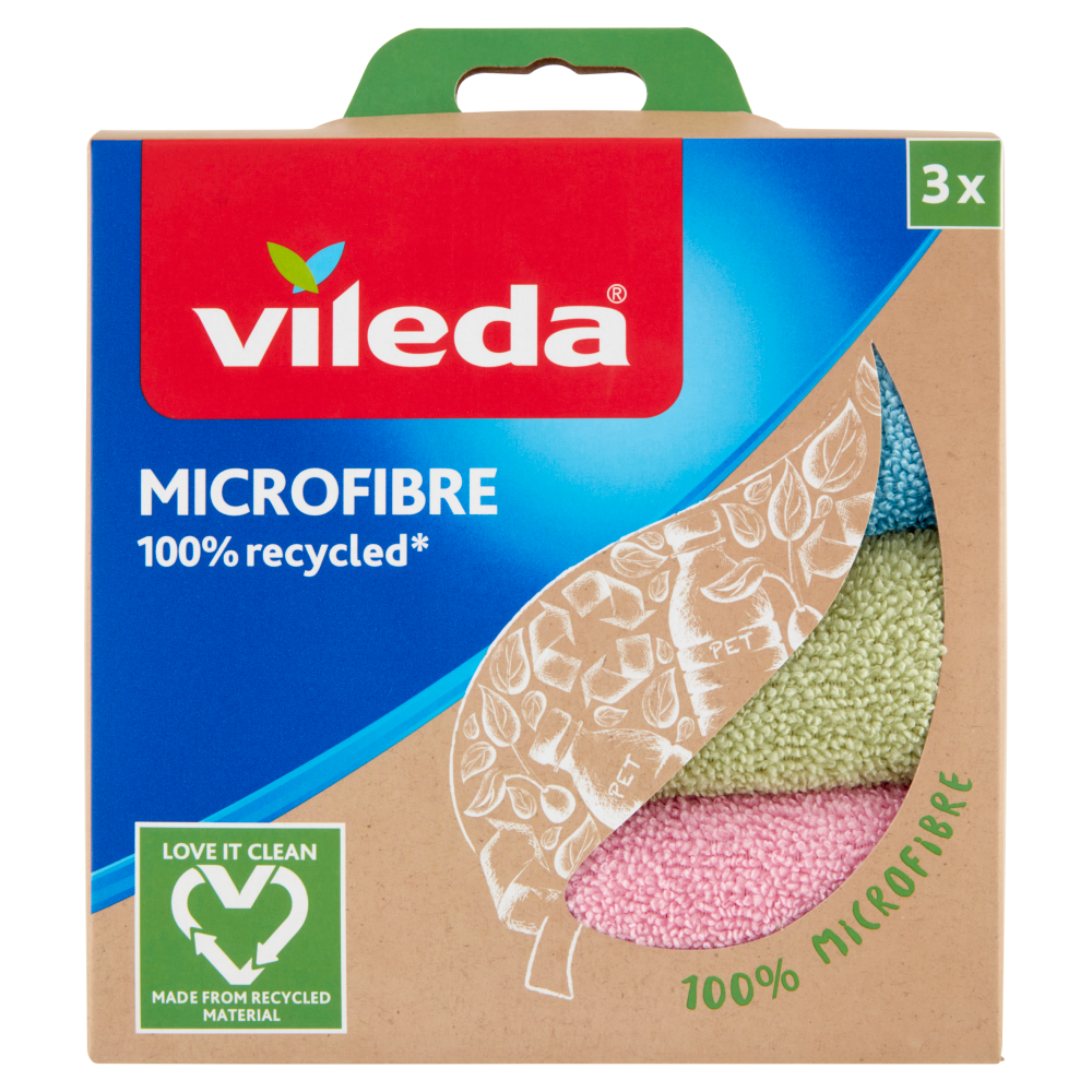 Vileda Microfibra 100% Riciclato 3 Panni Superfici, , large