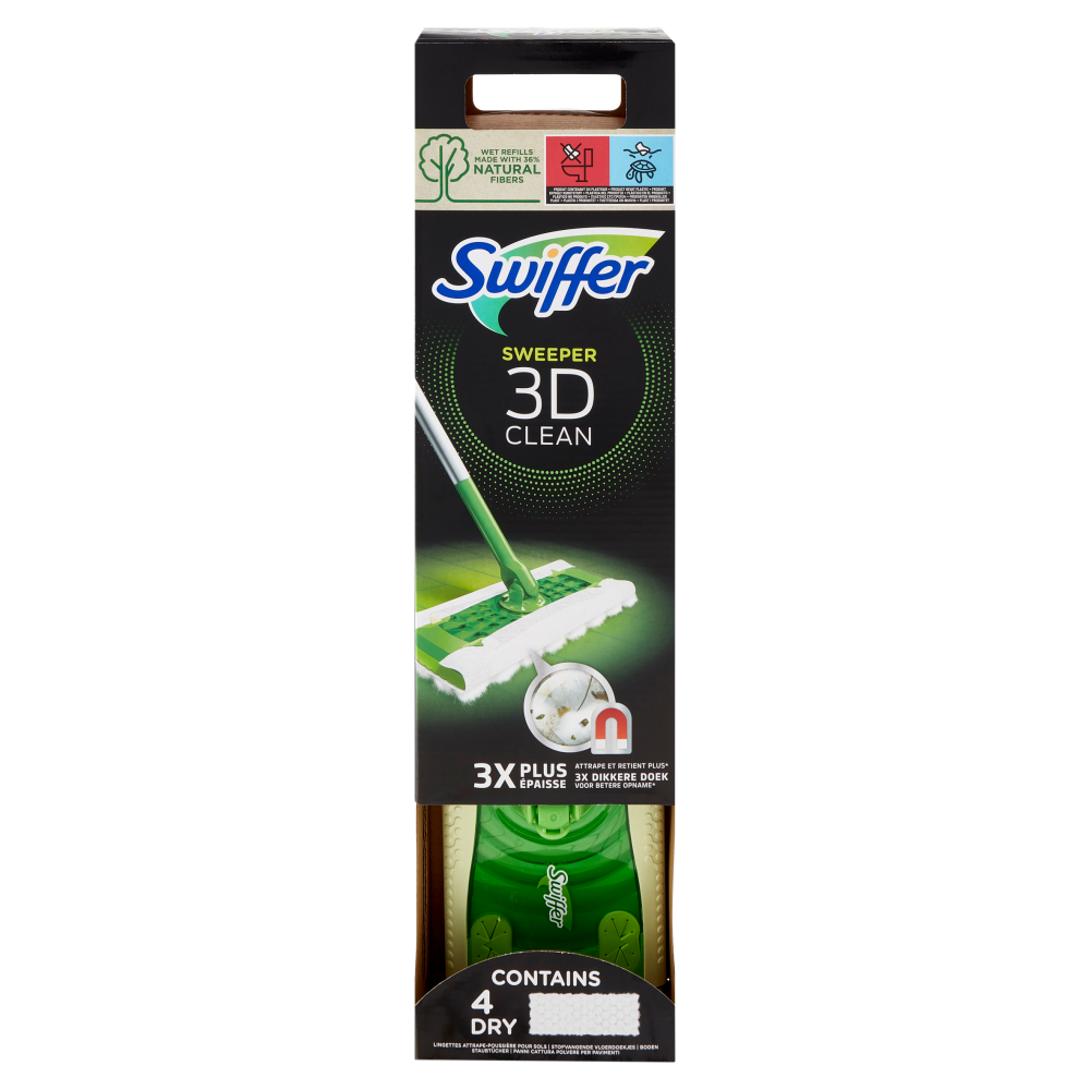 Swiffer Starter Kit Sweeper 3D Clean Scopa + 2 Panni Cattura Polvere + 2 Panni Umidi per Pavimenti, , large