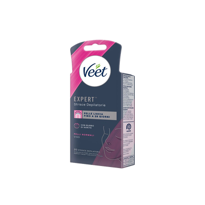 Veet Expert Strisce Viso Pelli Normali 20 Strisce + Salviette Post-Epilazione con Olio D'Argan