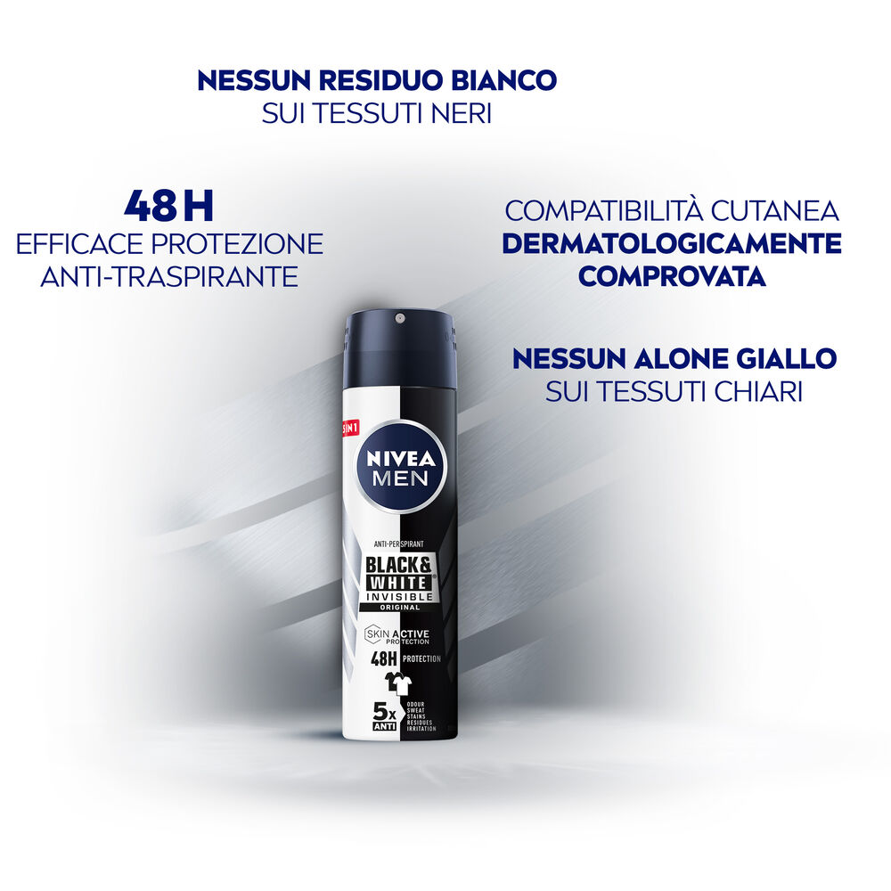 Nivea Men Black & White Invisible Original Deodorante Uomo Spray 150 ml, , large