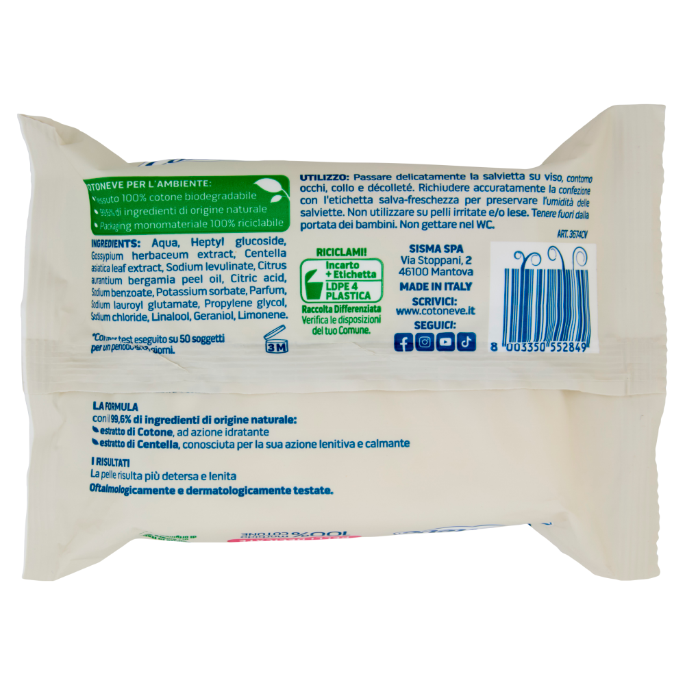 Cotoneve Salviette Struccanti con Estratto di Cotone e Centella Pelli Delicate 20 Pezzi, , large