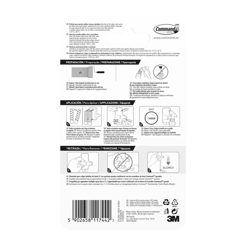 Command&trade; Gancio Adesivo da Parete per Flacone Spray Colore Bianco, , large