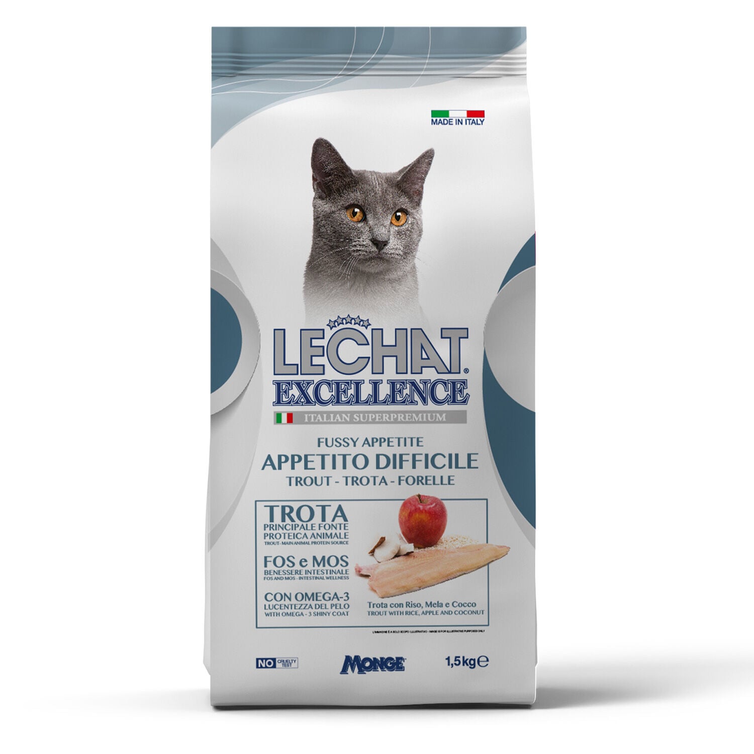 LeChat Excellence Adult Appetito Difficile Con Trota Riso e Cocco 1.5 Kg - -
