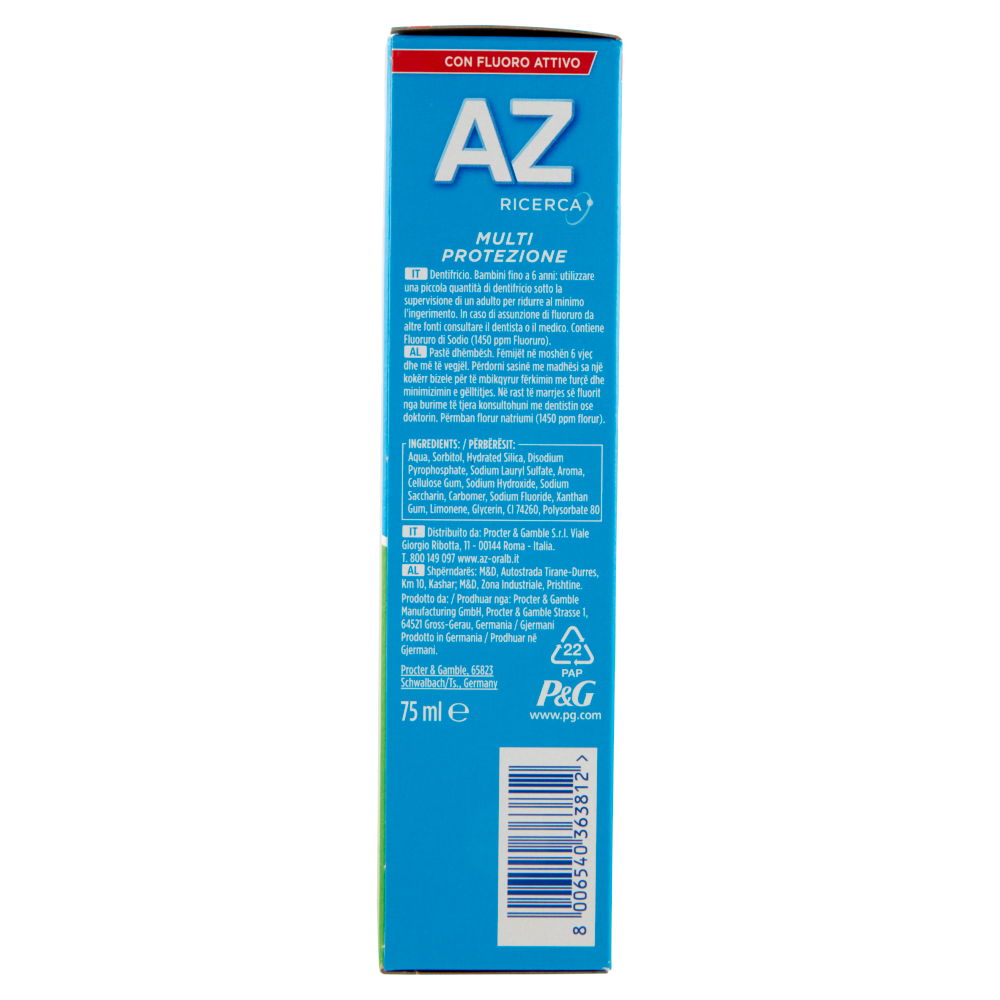 Az Ricerca Multi Protezione Carie + Fluoro Attivo Dentifricio 75 ml, , large
