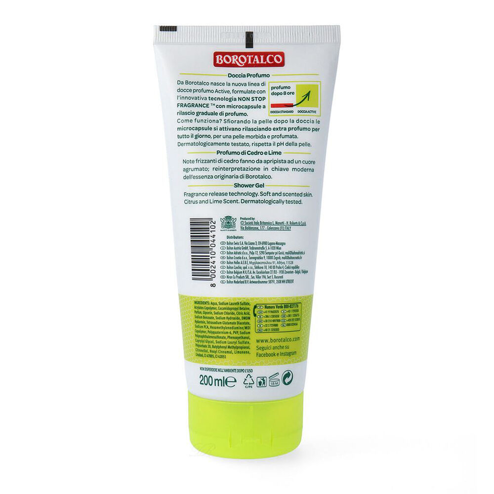 Borotalco Active Shower Gel Profumo di Cedro e Lime 200 ml, , large image number null