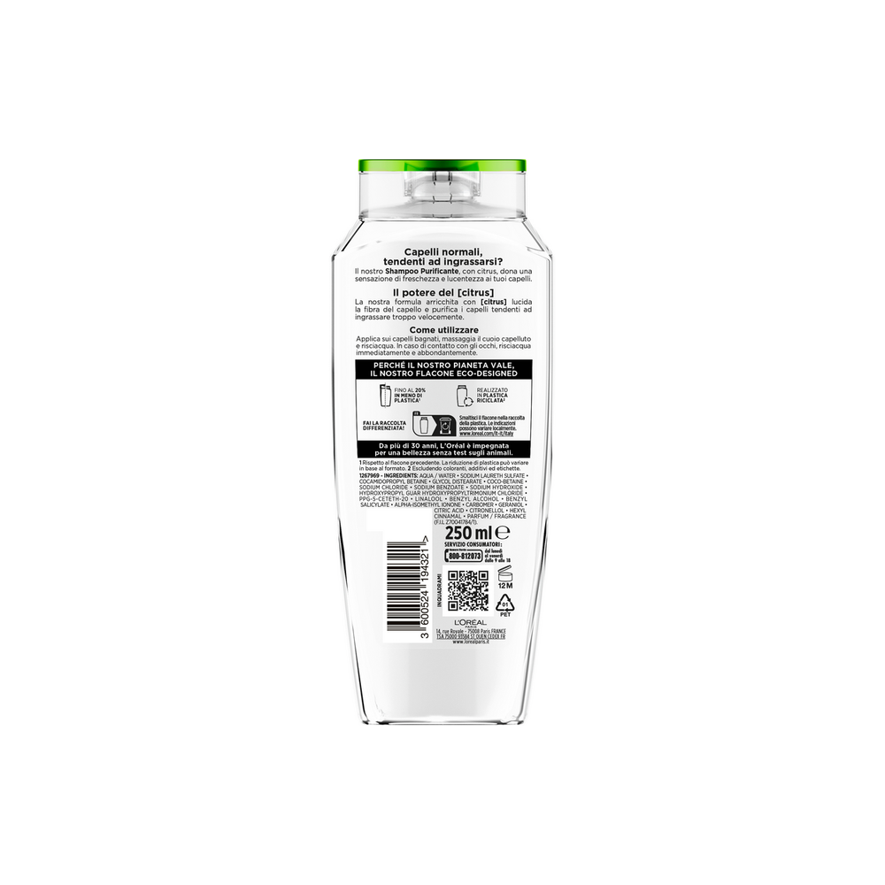 L'Oréal Paris Elvive Shampoo Energizzante Purificante con Citrus - Capelli Normali Tendenti ad Ingrassarsi 250ml	, , large