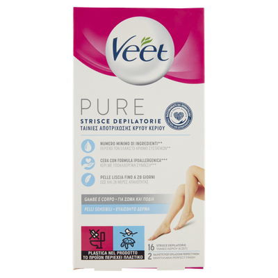 Veet Pure Strisce Depilatorie Gambe e Corpo 16 Pezzi + Salviette Post-Epilazione Idratanti,  Veet Pure Strisce Depilatorie Gambe e Corpo 16 Pezzi + Salviette Post-Epilazione Idratanti