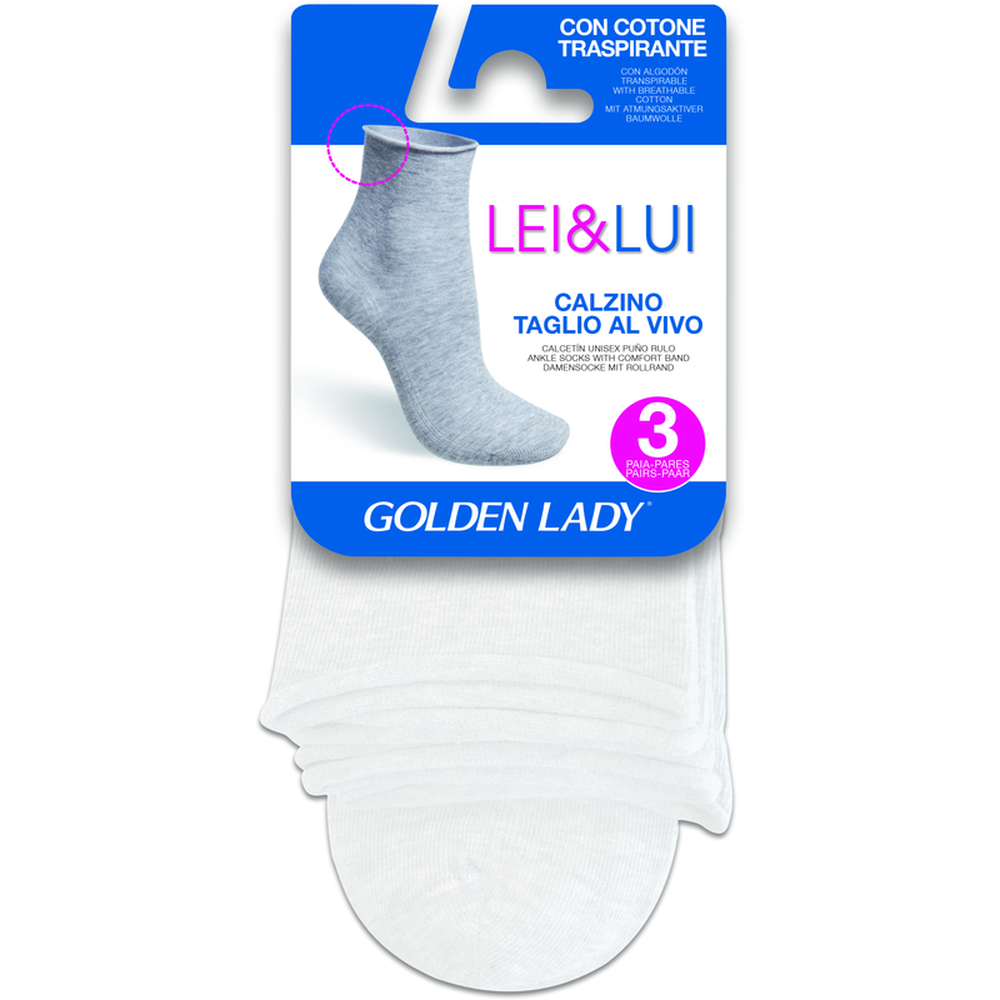 Golden Lady Calzino Cotone Taglio Vivo Taglia Unica Bianco 3 Pezzi, , large
