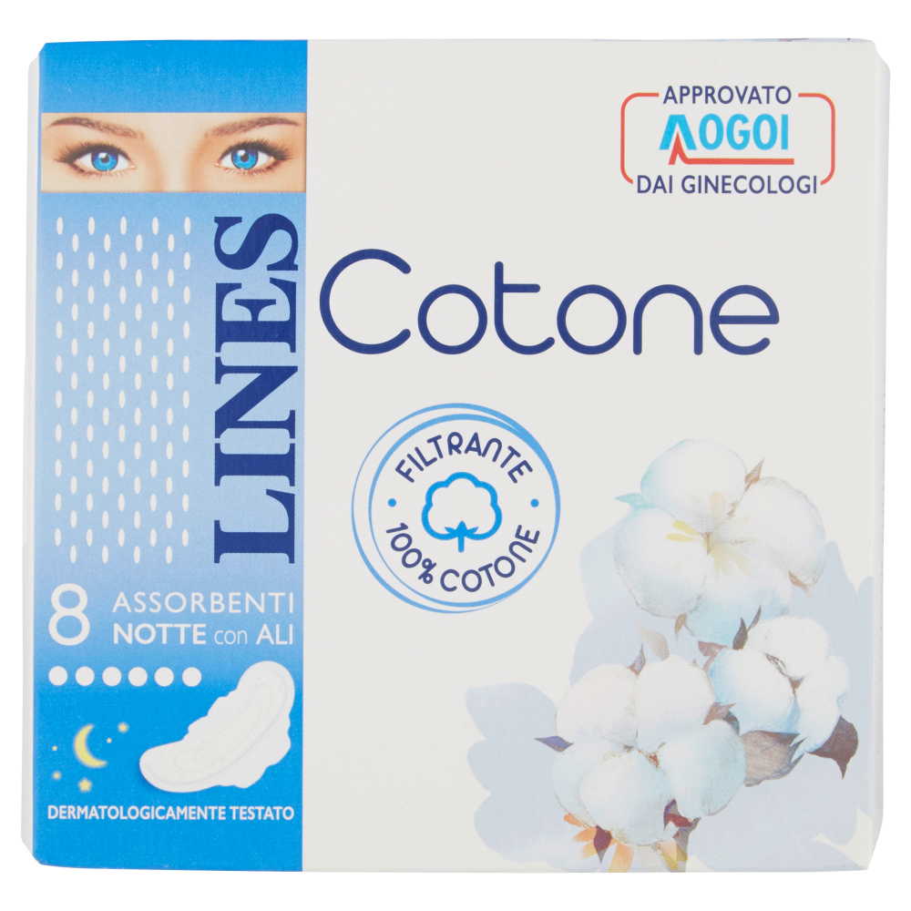 Lines Cotone Ultra Notte 8 Assorbenti, , large