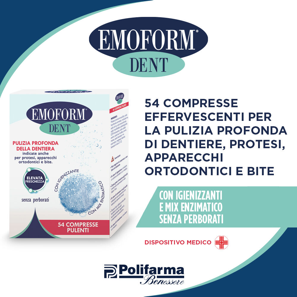 Emoform Dent Compresse Effervescenti per la Pulizia della Dentiera 54 Pezzi, , large