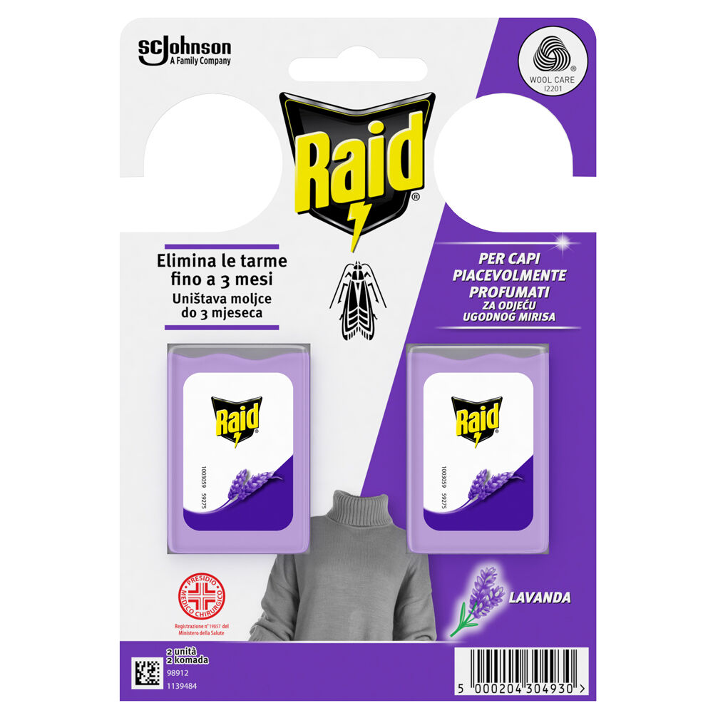 Raid Anti Tarme Gabbietta Vestiti, Per Capi Piacevolmente Profumati, Fragranza alla Lavanda, 2 Pezzi - -