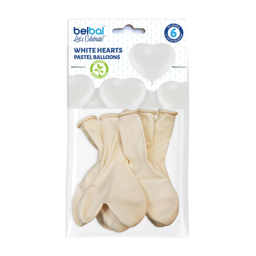 White Hearts Pastel Balloons 6 Pezzi, , large