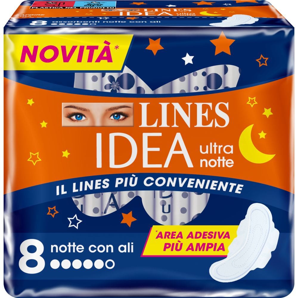 Lines Idea Ultra Assorbente Notte Con Ali Per Protezione Notturna 8 Pezzi - Immagine 6