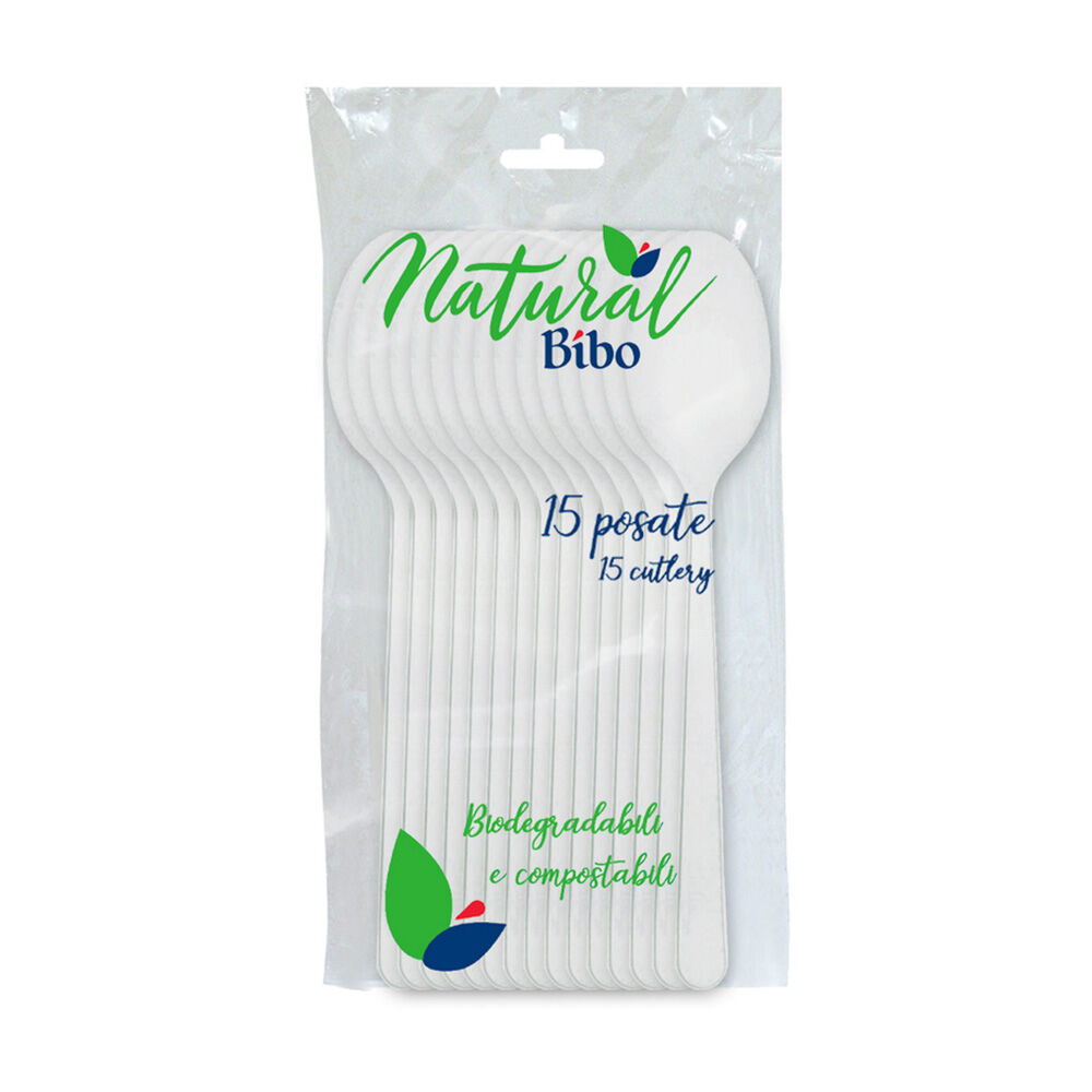 Bibo Cucchiai in Bioplastica Bianchi - Confezione da 15 pezzi	, , large